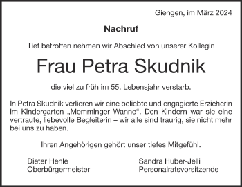 Traueranzeige von Petra Skudnik von Heidenheimer Zeitung