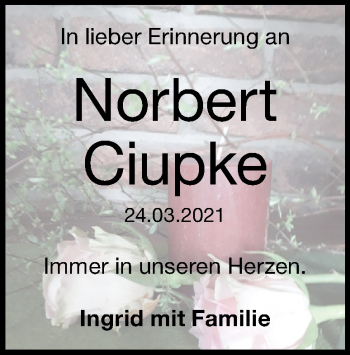 Traueranzeige von Norbert Ciupke von Heidenheimer Zeitung