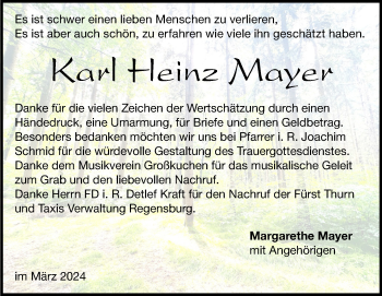 Traueranzeige von Karl Heinz  Mayer von Heidenheimer Zeitung