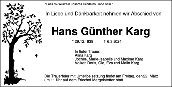 Traueranzeige von Hans Günther Karg von Heidenheimer Zeitung