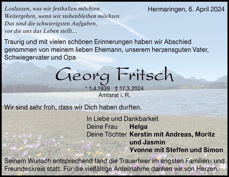  Traueranzeige für Georg Fritsch vom 06.04.2024 aus Heidenheimer Zeitung