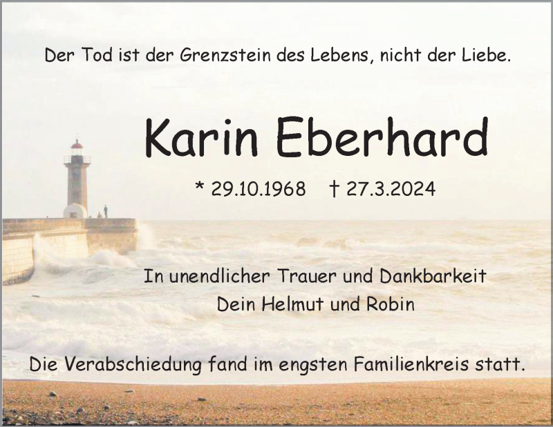  Traueranzeige für Karin Eberhard vom 13.04.2024 aus Heidenheimer Zeitung