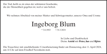 Traueranzeige von Ingeborg Blum von Heidenheimer Zeitung