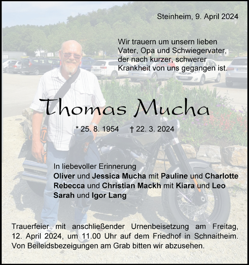  Traueranzeige für Thomas Mucha vom 09.04.2024 aus Heidenheimer Zeitung