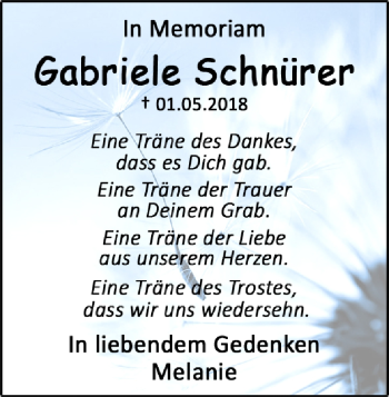 Traueranzeige von Gabriele Schnürer von Heidenheimer Zeitung