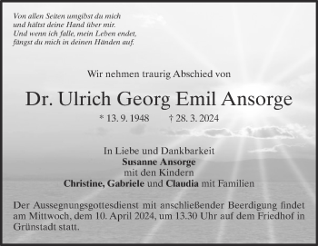 Traueranzeige von Dr. Ulrich Georg Emil Ansorge von Heidenheimer Zeitung