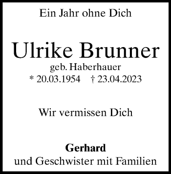 Traueranzeige von UIrike Brunner von Heidenheimer Zeitung
