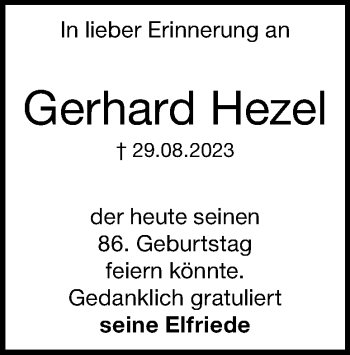 Traueranzeige von Gerhard Hezel von Heidenheimer Zeitung