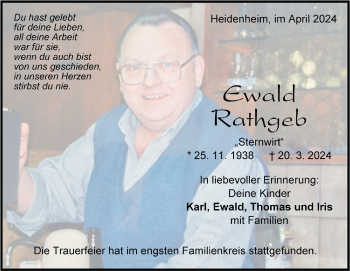 Traueranzeige von Ewald Rathgeb von Heidenheimer Zeitung