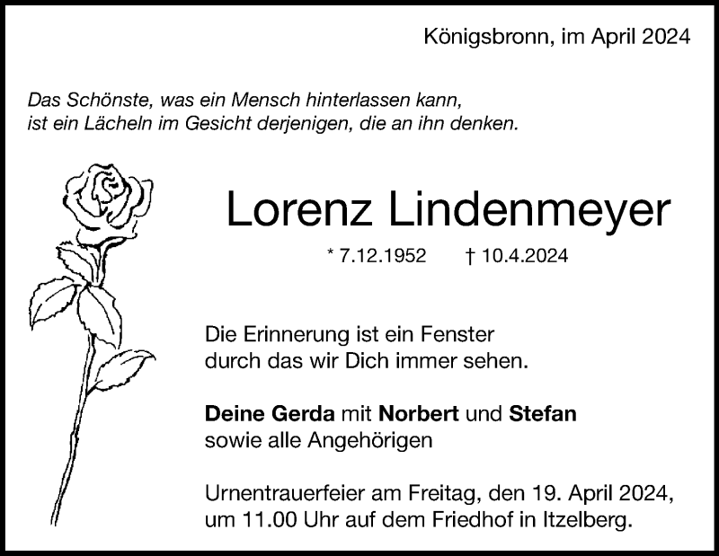  Traueranzeige für Lorenz Lindenmeyer vom 17.04.2024 aus Heidenheimer Zeitung