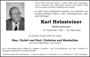 Traueranzeige von Karl Holnsteiner von Heidenheimer Zeitung