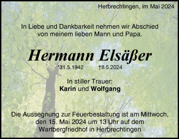 Traueranzeige von Hermann Elsäßer von Heidenheimer Zeitung