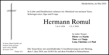 Traueranzeige von Hermann Romul von Heidenheimer Zeitung