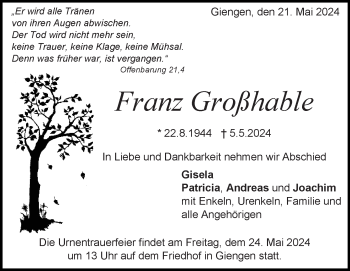 Traueranzeige von Franz Großhable von Heidenheimer Zeitung
