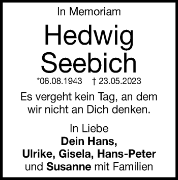 Traueranzeige von Hedwig Seebich von Heidenheimer Zeitung