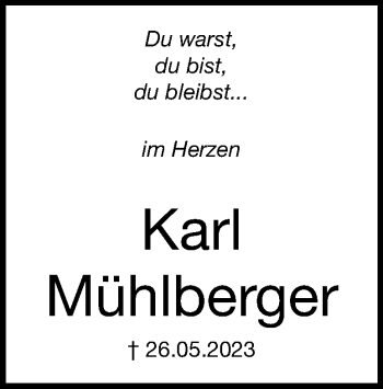 Traueranzeige von Karl  Mühlberger von Heidenheimer Zeitung