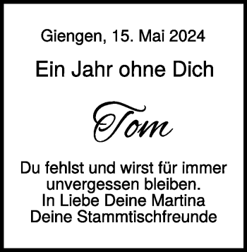 Traueranzeige von Thomas Hueber von Heidenheimer Zeitung