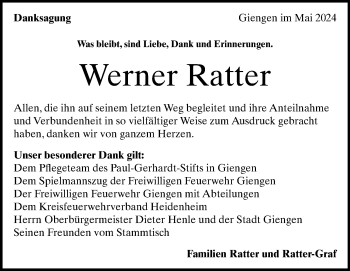 Traueranzeige von Werner Ratter von Heidenheimer Zeitung