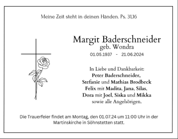 Traueranzeige von Margit  Baderschneider von Heidenheimer Zeitung