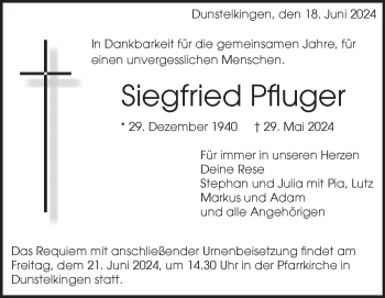 Traueranzeige von Siegfried Pfluger von Heidenheimer Zeitung