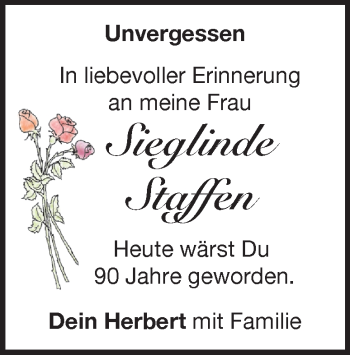 Traueranzeige von Sieglinde Staffen von Heidenheimer Zeitung