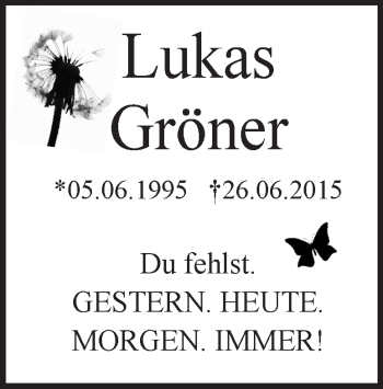 Traueranzeige von Lukas Gröner von Heidenheimer Zeitung