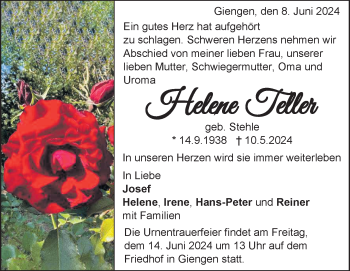 Traueranzeige von Helene Teller von Heidenheimer Zeitung