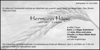 Traueranzeige von Hermann Häge von Heidenheimer Zeitung