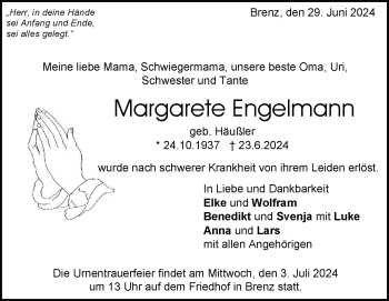 Traueranzeige von Margarete Engelmann von Heidenheimer Zeitung