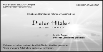 Traueranzeige von Dieter Hitzler von Heidenheimer Zeitung