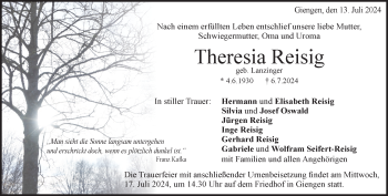 Traueranzeige von Theresia Reisig von Heidenheimer Zeitung