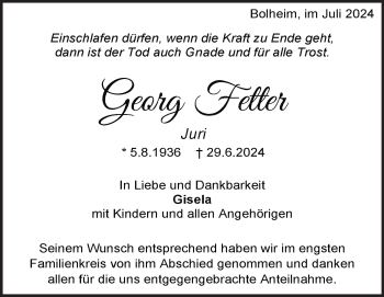 Traueranzeige von Georg Fetter von Heidenheimer Zeitung