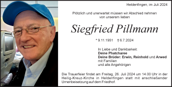 Traueranzeige von Siegfried Pillmann von Heidenheimer Zeitung