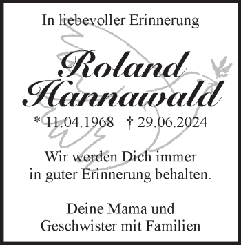 Traueranzeige von Roland Hannawald von Heidenheimer Zeitung