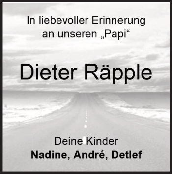 Traueranzeige von Dieter Räpple von Heidenheimer Zeitung