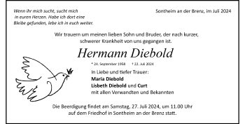 Traueranzeige von Hermann Diebold von Heidenheimer Zeitung