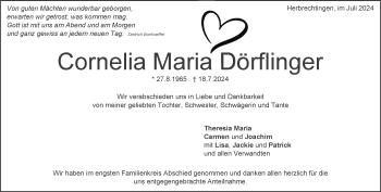 Traueranzeige von Cornelia Maria Dörflinger von Heidenheimer Zeitung