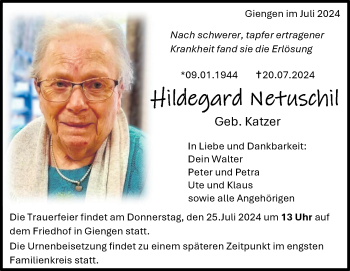 Traueranzeige von Hildegard Netuschil von Heidenheimer Zeitung