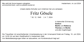Traueranzeige von Fritz Gösele von Heidenheimer Zeitung