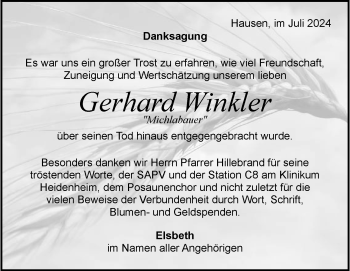 Traueranzeige von Gerhard Winkler von Heidenheimer Zeitung