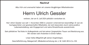 Traueranzeige von Ulrich Gessler von Heidenheimer Zeitung