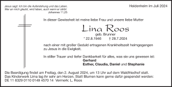 Traueranzeige von Lina Roos von Heidenheimer Zeitung