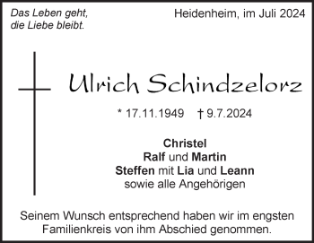 Traueranzeige von Ulrich Schindzelorz von Heidenheimer Zeitung