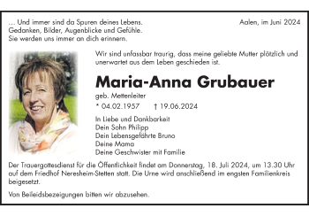 Traueranzeige von Maria-Anna Grubauer von Heidenheimer Zeitung