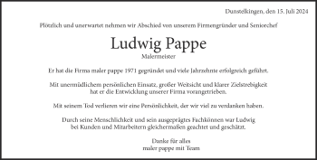 Traueranzeige von Ludwig Pappe von Heidenheimer Zeitung