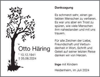 Traueranzeige von Otto Häring von Heidenheimer Zeitung