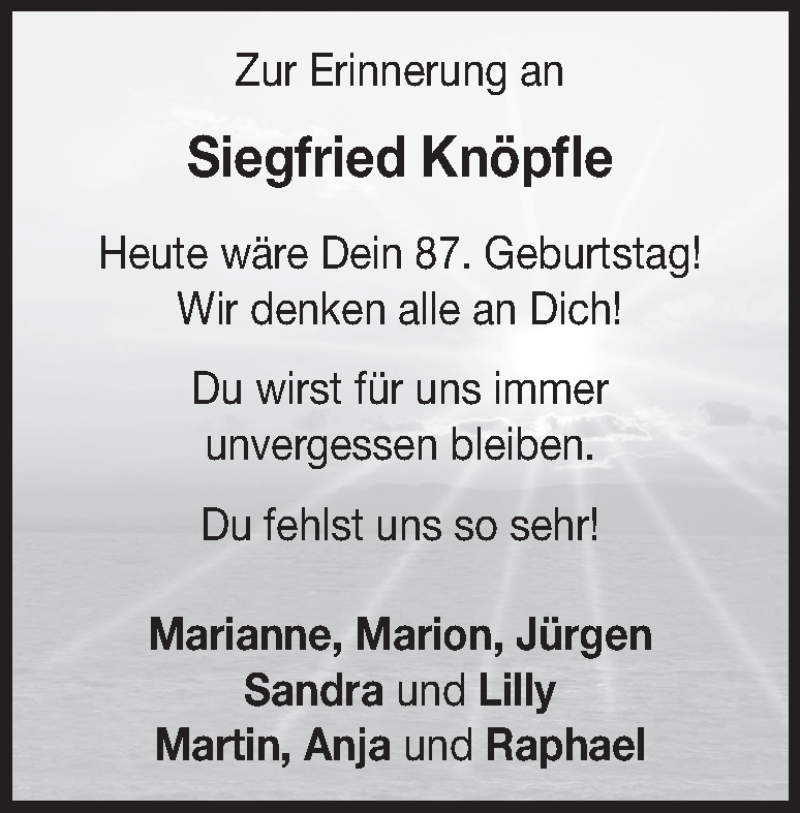  Traueranzeige für Siegfried Knöpfle vom 20.08.2024 aus Heidenheimer Zeitung