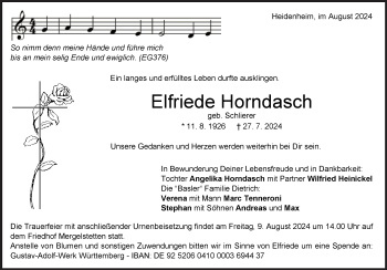 Traueranzeige von Elfriede Horndasch von Heidenheimer Zeitung