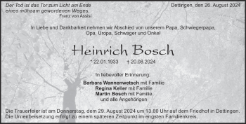 Traueranzeige von Heinrich Bosch von Heidenheimer Zeitung