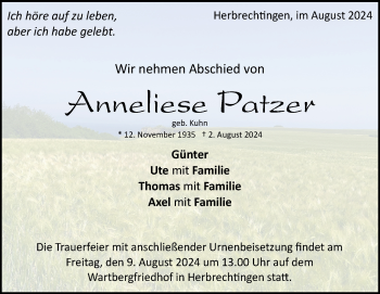 Traueranzeige von Anneliese Patzer von Heidenheimer Zeitung